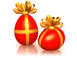 red easter eggs with golden ribbon