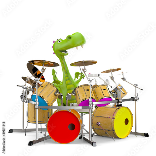 Dino Baby Dragon Playing Drums
