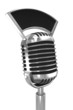 3d Retro microphone side view with blank banner