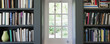 Doorway set in bookshelves full of books