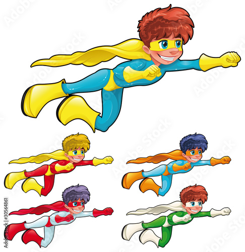 Vector: Young superheroes. Vector characters. Isolated objects Young superheroes. Vector characters. Isolated objects
