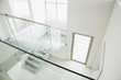 Glass railing on staircase in modern house