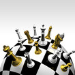 3d gold and silver chessmans on round chessboard 3d gold and silver chessmans on round chessboard