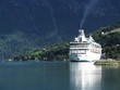 Big passenger ferry in a Norwegian fjord.