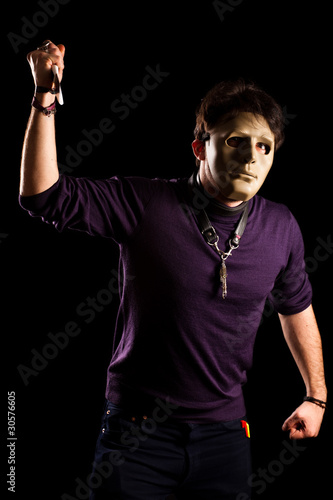 Photo: maskierter Psychopath mit Messer maskierter Psychopath mit Messer
