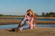 The red girl on a beach