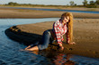 The red girl on a beach