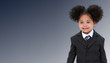 Beautiful Little Business Woman in Suit and Tie Over Dark Blue