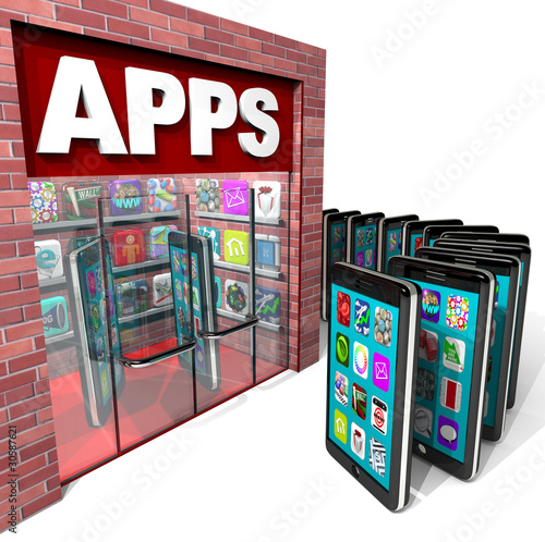 Illustration: Apps Store - Mobile Smart Phones Buying Applications Apps Store - Mobile Smart Phones Buying Applications