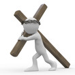 Man dragging a wooden cross with a crown of thorns