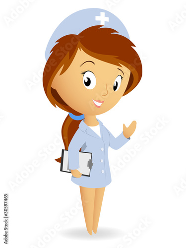 Vector: Cute female nurse with tablet notepad chart Cute female nurse with tablet notepad chart