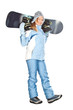 Girl with snowboard.