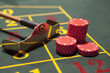 Close up of gambling chips on gaming table
