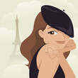 Cute woman in front of eiffel tower