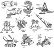 different USA and USSR spacecrafts with titles, vector