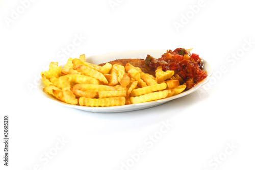 Foto: Zigeunerschnitzel mit Pommes / Schnitzel with French fries Zigeunerschnitzel mit Pommes / Schnitzel with French fries