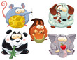 Funny animals with food. Vector isolated characters.
