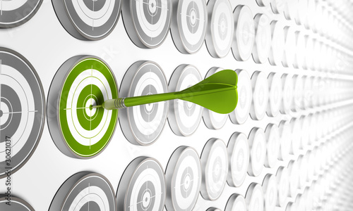 Illustration: cible et flèche verte, coaching concept, atteindre objectif cible et flèche verte, coaching concept, atteindre objectif