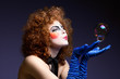 woman mime with soap bubbles.