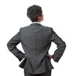 back of pensive mature businesswoman looking up
