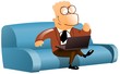 happy businessman on sofa with laptop