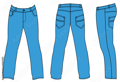 Vektor: Blue man's jeans (front, back, side views) Blue man's jeans (front, back, side views)