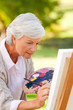 Mature woman painting in the park