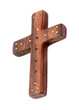 old wooden cross decorated with beads