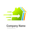 logo house with arrow, traces (green, blue, orange)