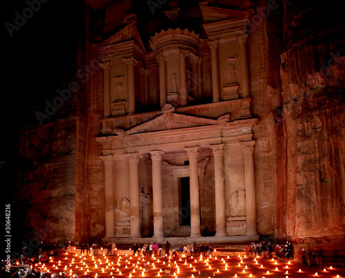 Photo: The treasury at Petra by night, Lost rock city of Jordan. The treasury at Petra by night, Lost rock city of Jordan.
