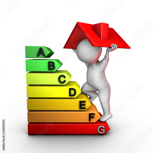 Illustration: A character improves energy performance of a house A character improves energy performance of a house