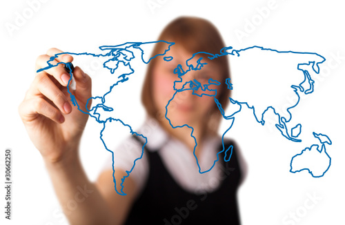 Photo: woman drawing the world map in a whiteboard 3 woman drawing the world map in a whiteboard 3