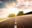 Asphalt road in green sunset meadow Asphalt road in green sunset meadow