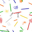 Seamless pattern with colorful pens and childrens drawings Seamless pattern with colorful pens and childrens drawings