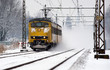 Train driving through the fresh snow