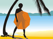 Girl under umbrella on beach Girl under umbrella on beach