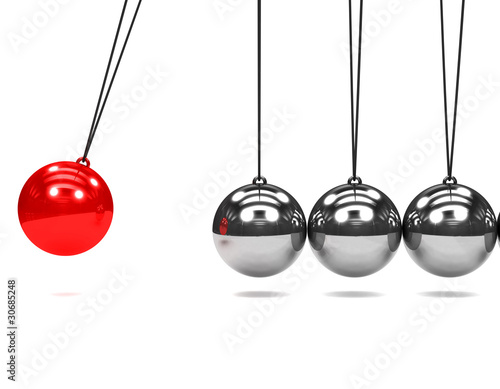 Illustration: 3d Newtons cradle red ball 3d Newtons cradle red ball