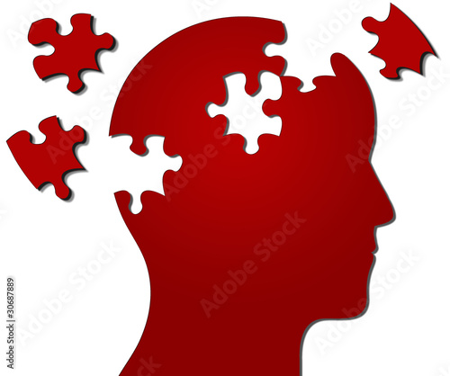 Illustration: Profile of head with jigsaw pieces missing Profile of head with jigsaw pieces missing