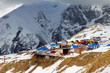 Ski resort Dombay, Caucasus Mountains. Tilt-shift effect