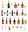 Set of different drinks and cocktails. Vector illustration.