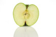 A half green apple isolated on a white background.