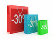Shopping Discount concept. Red bags isolated on white
