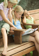 Girls reading book together