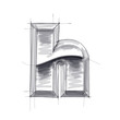 3d metal letters sketch - h. Eps10