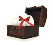White candy easter eggs in a chest