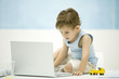 Little boy looking at laptop computer