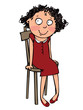 The girl in red dress sitting on a chair