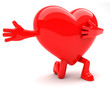 Heart shaped mascot kneeling with arm open wide