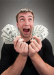 Very excited man with money Very excited man with money