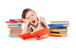drowsy little girl with books drowsy little girl with books